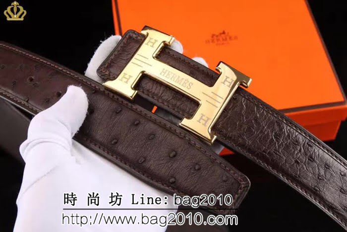 愛馬仕HERMES 鴕鳥寸5系列進口鴕鳥腹皮 全新工藝 純手工 高端男士皮帶 HHG1805